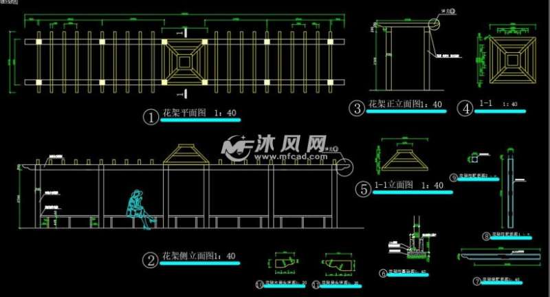 花架施工图花架施工图剖面图 第1张 花架施工图花架施工图剖面图 第1张